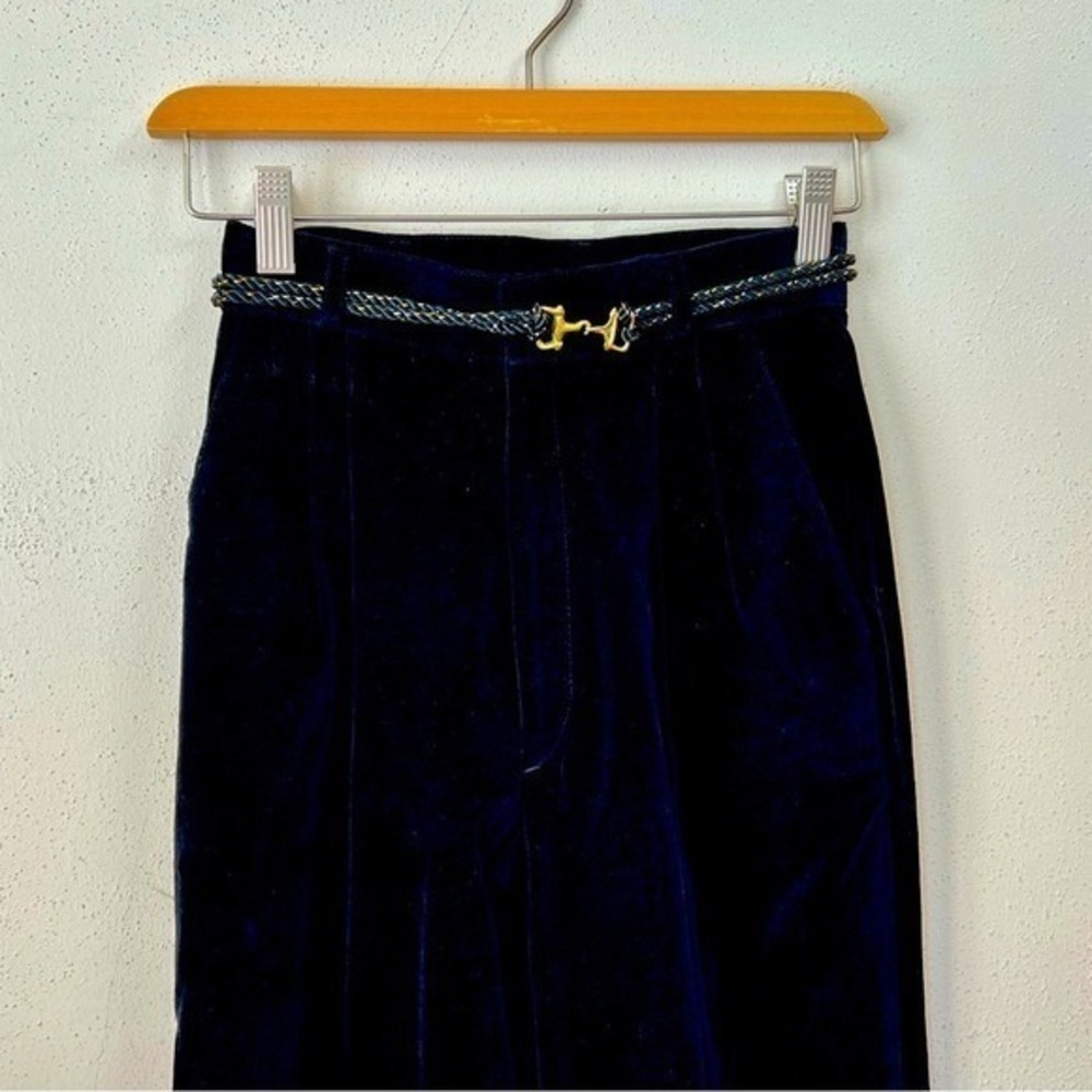 Foxmoor Vintage Black Cotton Velvet Wide Leg Pleated Trousers with Belt‎ Sz 5